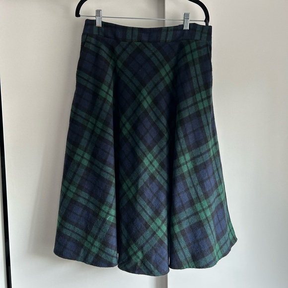 Plaid A-Line Wool Blend Skirt - Green and Blue - Picture 1 of 4